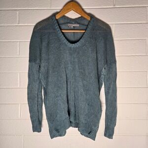 360SWEATER Linen Sweater Medium Oversized‎ V-Neck Knit Pullover Beach Coastal